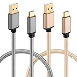 USB C Cable 3Ft, HI-CABLE Nylon Braided with Gold Plated Type C to USB A Cable Charger for LG G6 G5 V20, Samsung Galaxy S8 Plus, Google Pixel XL, Asus Zenfone 3, Moto Z Play, More (Gray/Gold) 2-Pack