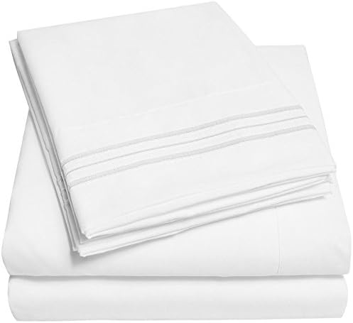 Fab Linens 1500 Supreme Collection Bed Sheets - PREMIUM QUALITY MICROFIBER BED SHEET SET Wrinkle Free Hypoallergenic Bedding- 4 Piece, Queen, Solid White