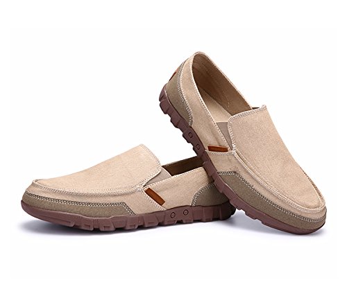 BEFAiR Men's Canvas Shoes Vintage Comfort Casual Slip On Loafers Walking Sneakers Breathable Shoes (11 D(M) US, Khaki2)