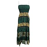 Womens Beach Sundress Speghatti Strap Patchwork Printed Smocked Bodice Maxi Dress