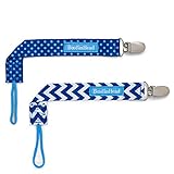 BooginHead - PaciGrip Pacifier Clip and Pacifier Holder with Universal Loop - Blue Chevron, Blue Polka Dot, 2-Pack