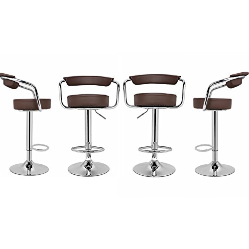 Magshion PU Leather Adjustable Swivel Dinning Counter Bar Stools Chrome Chair Set of 4 (Coffee)