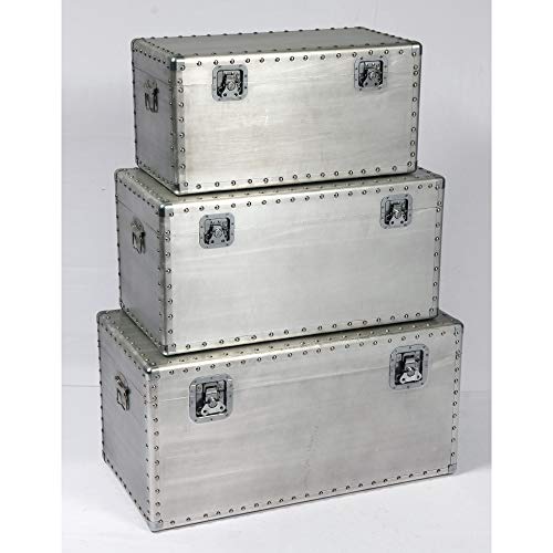 Armette Rectangle Accent Trunk Set in Antique Silver with Three Trunks, Aviation Style Latches, And Riveted Seams, by Artum Hill - Thumbnail 5