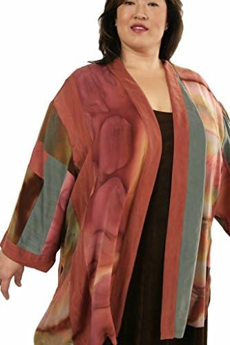 Peggy Lutz Plus Women's Tunic Length Kimono Caramel Sage Wearable Art 1380 - (26/28)