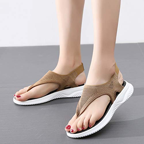 Kauneus Summer Sandals for Women Thong Design Gladiator Comfy Flat Sole Memory Foam Insole Mesh Sandals Khaki - Thumbnail 6