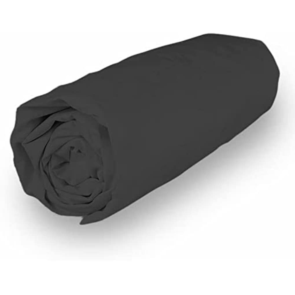 Soleil d'ocre Percale Fitted Sheet, Cotton, Anthracite, 200 x 200 cm — image 1