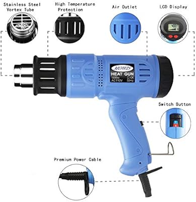 Heat Gun Mowis 1800w Heavy Duty Hot Air Shrink Gun With Lcd Display Adjustable Temperature Wind Speed
