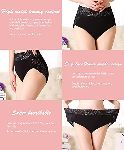 MACUFIEVI Women’s Plus Size Underwear, Ladies Sexy Lace High Waisted Panties , Soft Full
