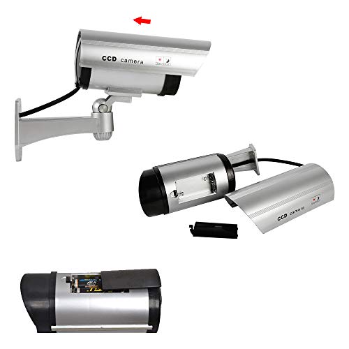 Fake Dummy Security Camera, Spessn Outdoor CCTV Surveillance System Realistic Red LED Light (Silver) - Thumbnail 3