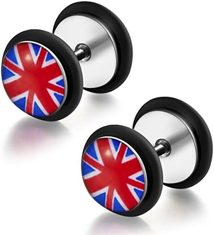 U2U Jewelry 316L Surgical Stainless Steel National Flag Stud Earring With Sided same pattern 2016 (Sold In Pairs) (UNITED KINGDOM 2)