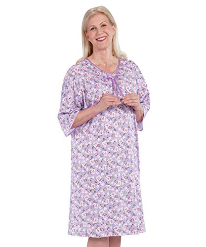 Silverts Disabled Elderly Needs Womens Adaptive Hospital Gown Open Back Regular and (SMA, Mauve Flower)