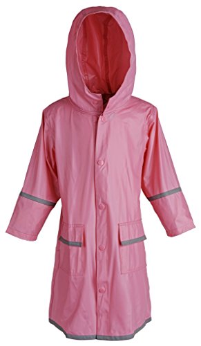 Big Girls Kids Waterproof Full Length Long Hooded Raincoat Jacket for Children - Pink (Medium)