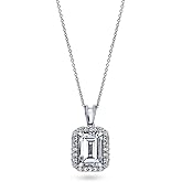 BERRICLE Sterling Silver Halo Wedding Pendant Necklace for Women, Cubic Zirconia CZ - Cushion, Emerald, Pear Cut