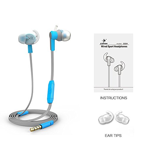 Wired headphones, Noise Isolating Sweatproof Wired 3.5MM in Ear Headphones Stereo Earbuds, Microphone Stereo Headset for Headset for iPhone iPod & Android Devices Blue