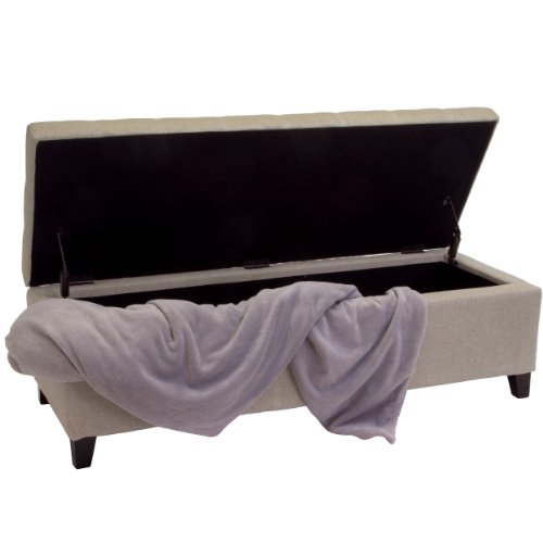 Best Selling Mission Tufted Fabric Storage Ottoman Bench, Beige