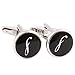 HJ Men's 2PCS Rhodium Plated Cufflinks Silver Initial Letter Shirt Wedding Business 1 Pair Set Black S