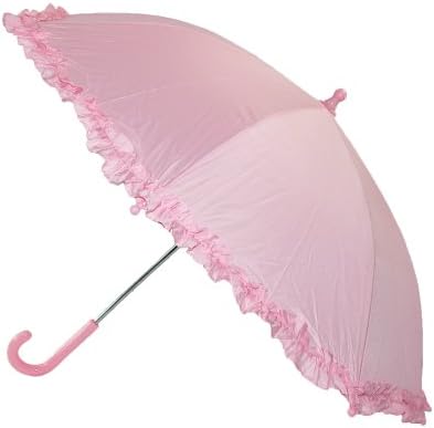 iRain Kids Hook Handle Ruffled Umbrella, Light Pink