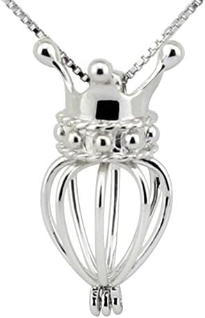 NY Jewelry 5 Pcs Crown Cage Pendant Essential Oil Diffuser Locket Charm for Pearl Jewelry Making Silver Plated