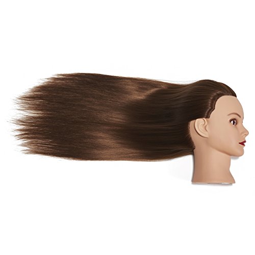 26"-28" Mannequin Head Hair Styling Training Head Manikin Cosmetology Doll Head Synthetic Fiber Hair Hairdressing Training Model With Free Clamp (Sugar Brown)