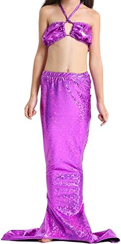 Luckyacution Girl's 3 Pcs Mermaid Tail Swimwear Swimsuit Bikini Bathing Suit Fancy Mermaid Tail Bikini