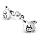 Pig Earrings, Stering Silver 925, Oxidized Finish, Small (E20527)