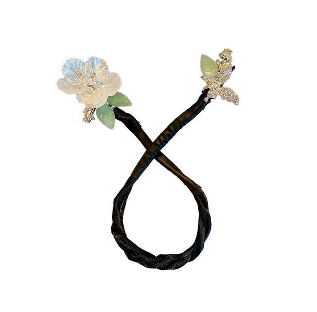 Hair Bun Maker with Shell Pearl Flower and Rhinestone Butterfly Deft Bun Maker Round Bun and Crown Hairstyle Shaper French Twist Hairstyle Donut Hair Bun Maker Lazy Hair Twist Curler for Women Girls