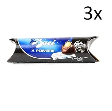 3x Perugina Baci Fondente 3 Pralinen mit dunkle Schokolade luisa 70% Tube 42 g