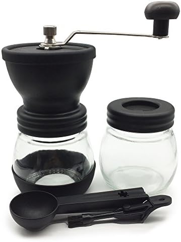 Permande Manual Coffee Grinder with Conical Ceramic Burr - Extra Coffee Container, Infinitely Adjustable Grind, Glass Jar