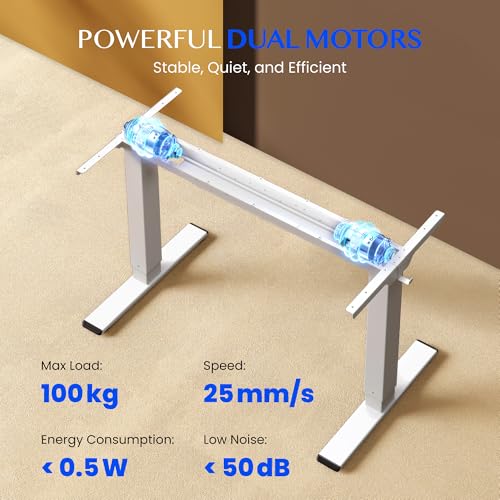FLEXISPOT Height Adjustable Desk Frame, Electric Table Legs with 2 Motors, LED Height Display, 4 Memory Functions, with 2 Hooks and Cable Management, White