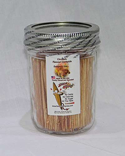 600 Cinnamon Flavor Natural Wooden Toothpicks in Glass Jar with Lid - Use to Quit Smoking and Freshen Breath After Food and Drink - an Alternative to Gum, Mints and Cigarettes