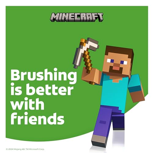 COLGATE KIDS BATTERY POWERED MINECRAFT TOOTHBRUSH, EXTRA SOFT KIDS BATTERY TOOTHBRUSH WITH 1 AA BATTERY INCLUDED, MADE FOR AGES 3 AND UP, FEATURES EASY ON AND OFF SWITCH, FLAT LAY HANDLE, 1 COUNT