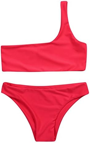 Kstare Women's One Shoulder Bikini SWaisted Bralette Swimsuit Beach Bikini Set Swinwear (L, Red)