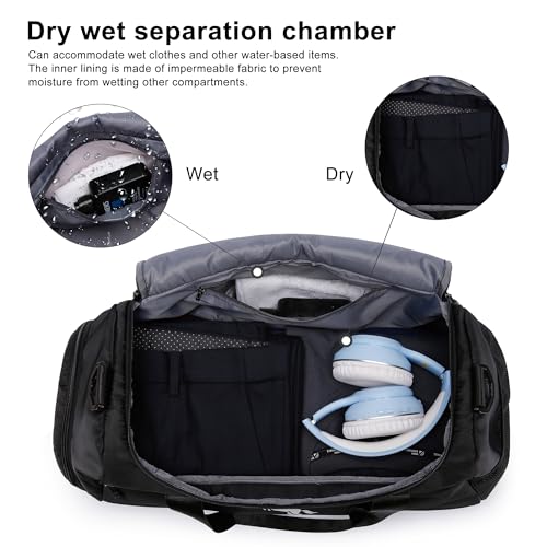 Marengo Durable Gym Bag with Wet Shoes Compartment Lightweight Travel Bags for Men Women Waterproof Duffle Bag for Carryon Overnight Weekend Getaway Sports Yoga Mommy Maternity Hospital Black