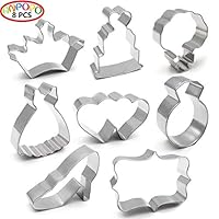 ANPOPO Wedding Cookie Cutter Set for Anniversary/Bridal/Engagement - 8 Piece Bridal Shower Cookie Cutters - Diamond Ring, Cake, Bouquet, Wedding Dress, Crown, Heels, Double Hearts, Rectangle