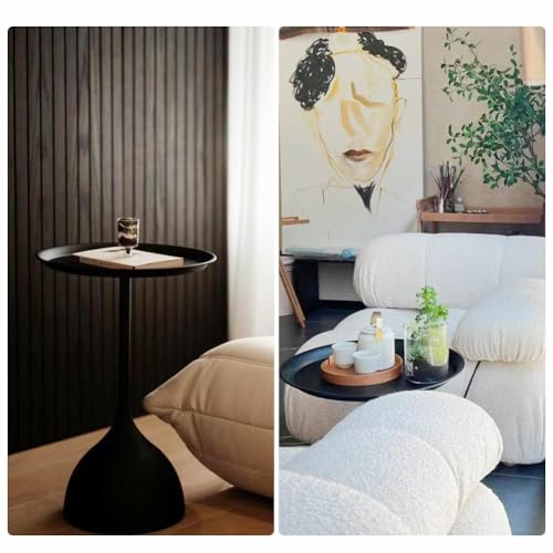 MOZOGOT Home Sofa Side Table Metal End Table, Round Modern Table Bedside Table Accent Side Table Nightstand for Living Room, Bedroom, Indoor & Outdoor Waterproof (Dark Black)