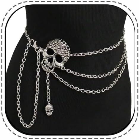 Silver Skull Chain Waist Belt - Black Trendy Fashion Jewelry Women Belt Silver Metal Chain Links  main image 3