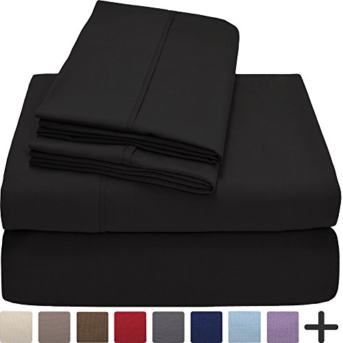 Bare Home Full Sheet Set - Luxury 1800 Ultra-Soft Microfiber Full Bed Sheets - Double Brushed - Deep Pockets - Easy Fit - 4 Piece Set - Bedding Sheets & Pillowcases (Full, Black)