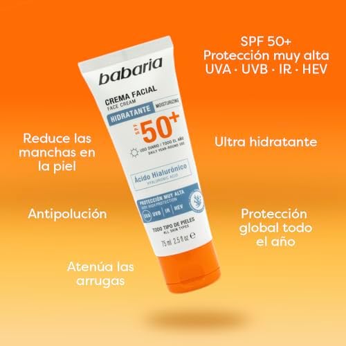 Crema Solar Facial SPF50+ con Ácido Hialurónico 75 ml – Hidratante, Antiarrugas y Antimanchas | Protector Solar 50 Facial UVA UVB e Infrarrojos