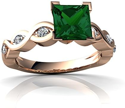 14カラットゴールドラボエメラルドとダイヤモンド6 Mm Square Over And Underリング