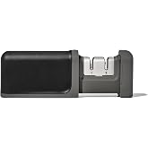 OXO Good Grips Non-Slip Knife Sharpener | Tungsten Carbide Maintains Blade, Ceramic Edge Finishes, Dual Blades, Left-or-Right-Handed, Small Kitchens, Space Saver