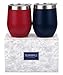 SUNWILL Insulated Wine Tumbler with Lid (Wine Red & Navy Blue 2 pack), Stemless Stainless Steel Insulated Wine Glass 12oz, Double Wall Coffee Mug, for Champaign, Cocktail, Beer