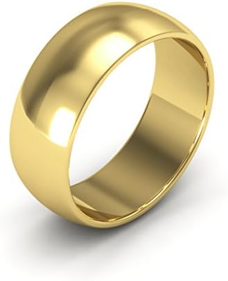 14K Yellow Gold men's and women's plain wedding bands 7mm half round, 6.25