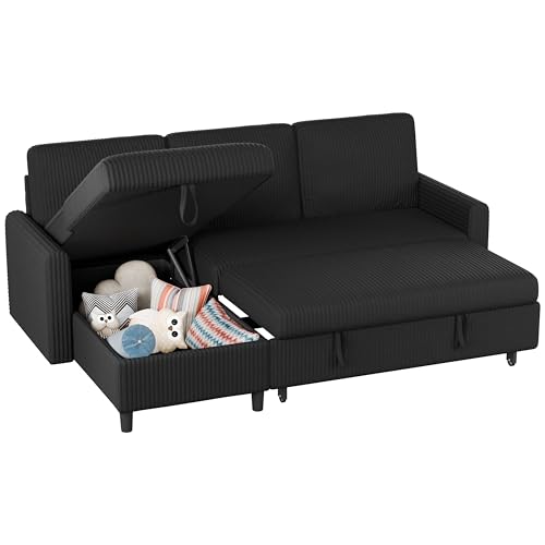Shintenchi Sofa Bed Sleeper Pull Out 2 in 1 Sectional Sleeper Sofa Couches with Storage, Pullout Sectional Couches for Apartment Living Room, Black
