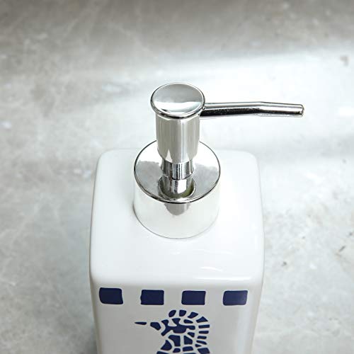 LUEUR-Decorative-Ceramic-Bathroom-Countertop-Accessories-Set-Includes-Refillable-Soap-Lotion-Dispenser-Divided-Toothbrush-Stand-Tumbler-Rinsing-CupSoap-Dish-4pcs-Accessories-Set-Seahorse-Printed LUEUR Decorative Ceramic Bathroom Countertop Accessories Set - Includes Refillable Soap Lotion Dispenser, Divided…