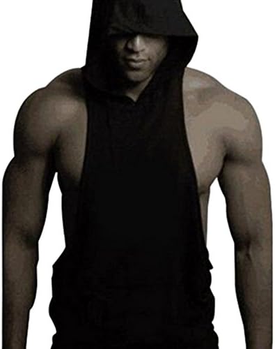 Kingsnower Mens Fashion Sleeveless Hoodie Fitness Tank Top With Kangaroo Pocket(solid-black-l)