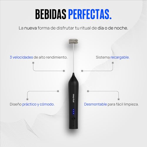 Sleep Ritual Espumador de Leche Recargable con 3 Velocidades. Batidor Premium de Mano Cargado Rapido Ideal para Agua o Leche. Milk Frother