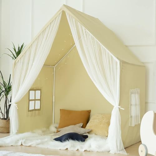 CENXI Kids Play Tent, Large Playhouse Tent Indoor, Castle Tent for Unisex Children, 52" L x 35" W x 60" H, Cottage Style