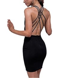 Mini vestido ajustado con cuello en V profundo sin espalda con cuello en V de katiewens para mujer