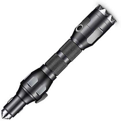 5 in 1 Tactical Flashlight &amp; Portable Power Bank - Car Emergency Tool with Survival Flashlight, Window Breaker Hammer, Seatbelt Cutter, and Power Bank – Fast Charging 2200mAh Power Bank (Black)