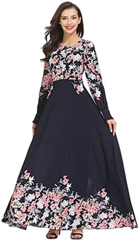 Vaycally Womens Muslim Loose Solid Color Robe Clothing Abaya Islamic Arab Kaftan Muslim Clothing Ladies Long Sleeve Maxi Dress Abaya Robe Kaftan Dubai Summer Without Hijab Navy…